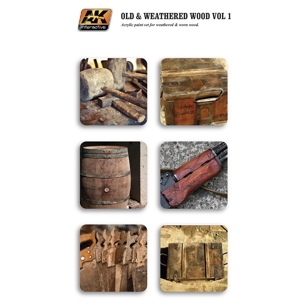 AK Interactive Old & Weathered Wood Vol.1 Acrylic Paint Set (6 Colors) 17ml  Bott