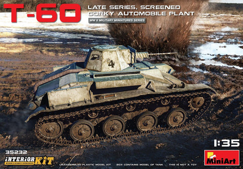 MiniArt 1/35 WWII T60 Late (Gorky Automobile Plant) Screened Light Tank w/Full Interior Kit