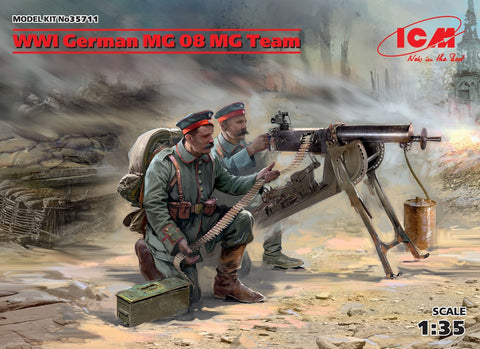 ICM Military Models 1/35 WWI German MG08 MG Team (2) w/Machine Gun, Weapons & Equipment Kit