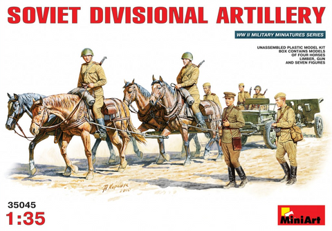 MiniArt 1/35 Soviet Divisional Artillery Set (7 Figs, 4 Horses & Limber) Kit
