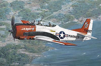 This is a plastic model assembly kit of the Roden Aircraft 1/48 Scale T28B Trojan USN/USMC Trainer