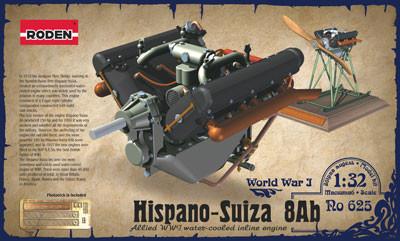 Roden 1/32 Hispano Suiza 8Ab WWI 150hp V-Figurative Water-Cooled Aircraft Engine Kit
