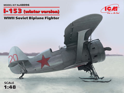 ICM Aircraft 1/48 WWII Soviet I153 BiPlane w/Skis Fighter (Winter Version) Kit