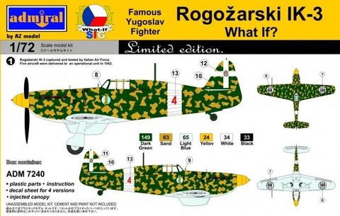 Admiral Models Aircraft 1/72 Rogozarski IK3 Yugoslav Fighter (Ltd Edition) Kit