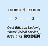Roden Military 1/72 Opel Blitz Ludewig Aero WWII German Omnibus Kit