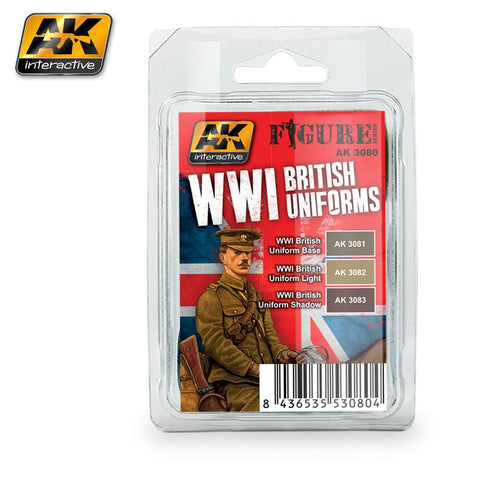 AK Interactive Figure Series: WWI British Uniforms Acrylic Paint Set (3 Colors) 17ml Bottles