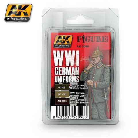 AK Interactive Figure Series: WWI German Uniforms Acrylic Paint Set (3 Colors) 17ml Bottles