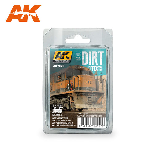 AK Interactive Train Series: Basic Dirt Effects Weathering Enamel Paint Set (3 Colors) 35ml Bottles