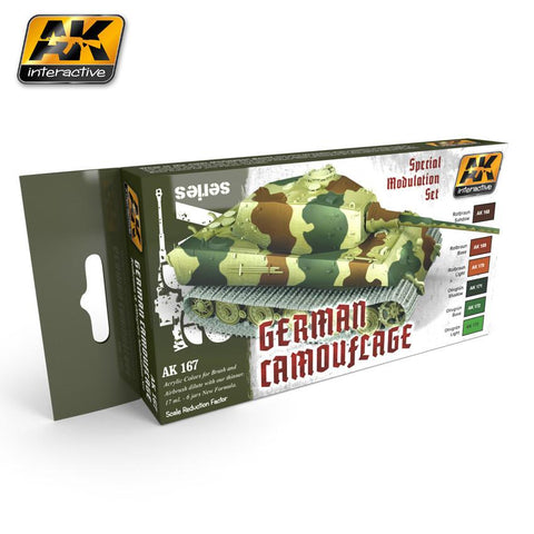 AK Interactive German Camouflage Green & Brown Modulation Acrylic Paint Set (6 Colors) 17ml Bottles