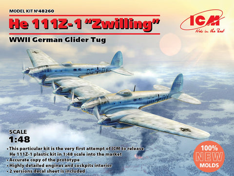ICM Aircraft 1/48 WWII German He111Z1 Zwilling Glider Tug Aircraft (New Tool) Kit
