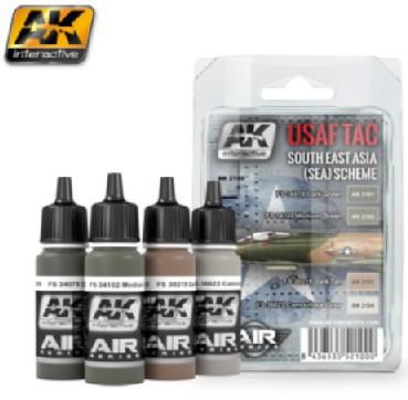 AK Interactive Air Series: USAF TAC Southeast Asia (Sea) Scheme Acrylic Paint Set (4 Colors) 17ml Bottles
