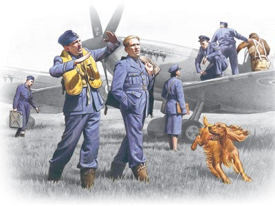 ICM Military 1/48 WWII RAF Pilots & Ground Personnel (7) w/Dog 1939-1945 Kit