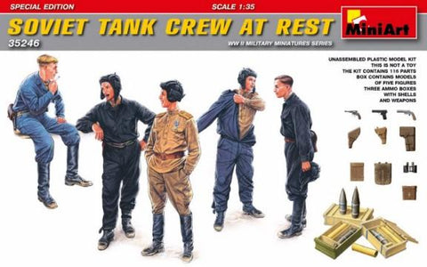MiniArt 1/35 Soviet Tank Crew at Rest (5) w/Weapons & Ammo Boxes Kit